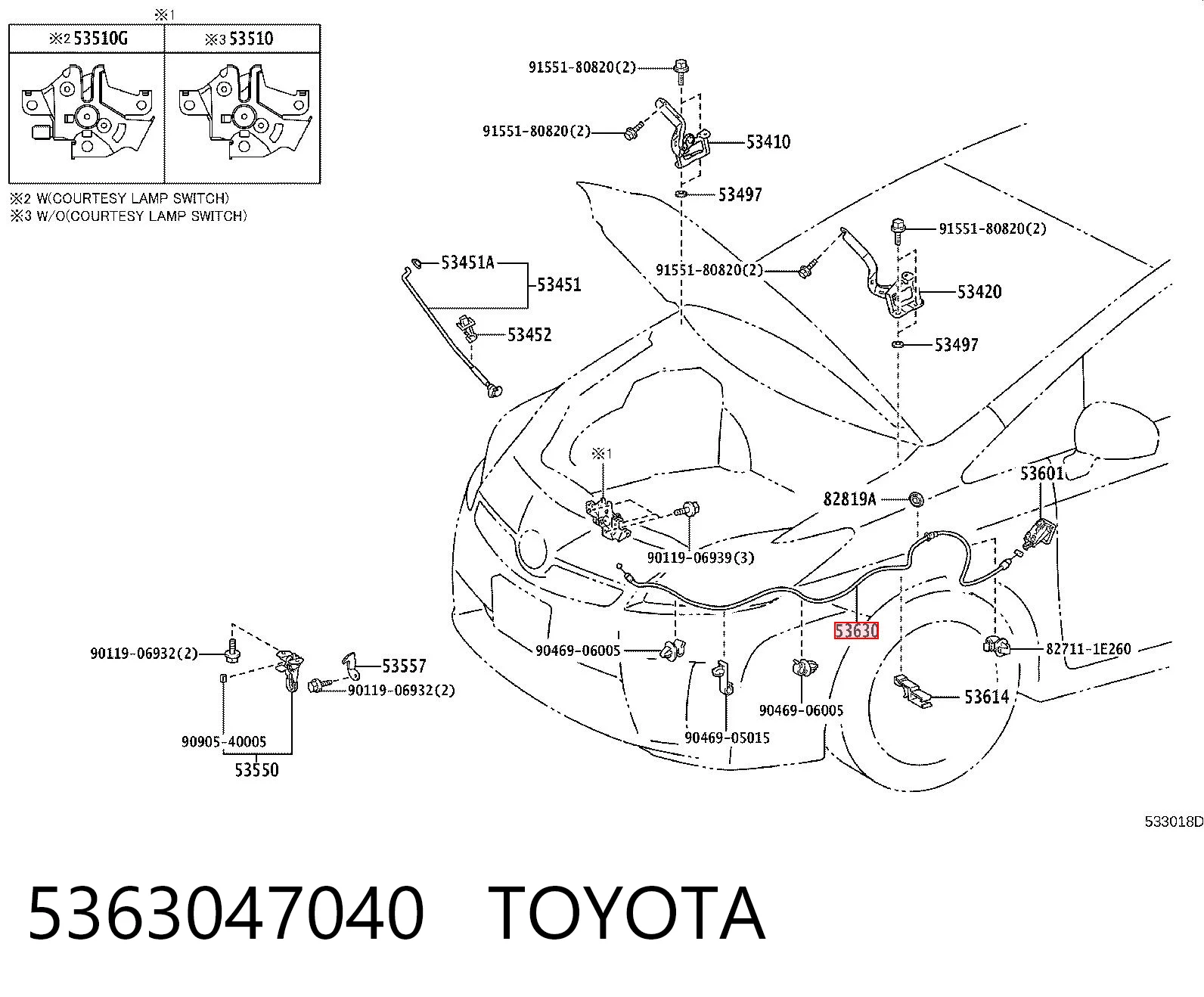 5363047040 Toyota Cable de capó del motor