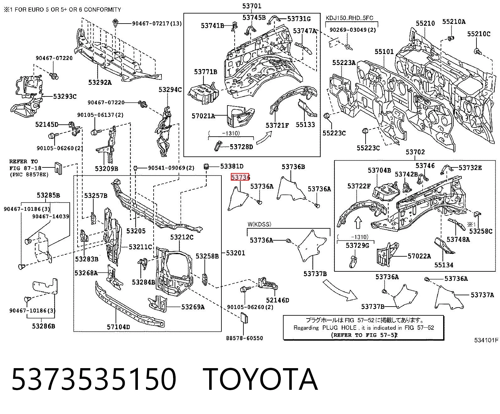 5373535150 Toyota Sellado de guardabarros