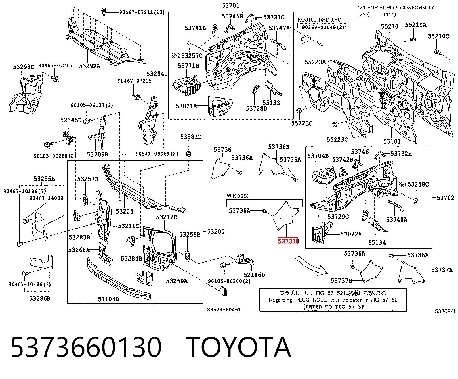 5373660130 Toyota Sellado de guardabarros