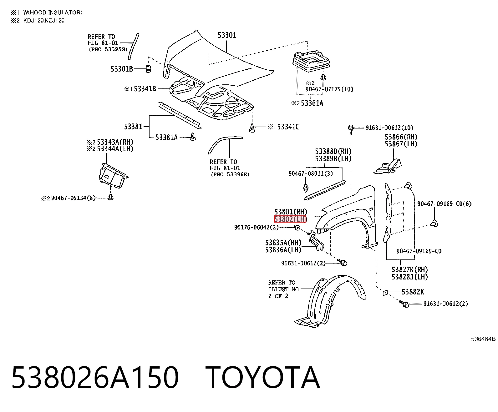 Aleta delantera izquierda para Toyota Land Cruiser PRADO ASIA J12