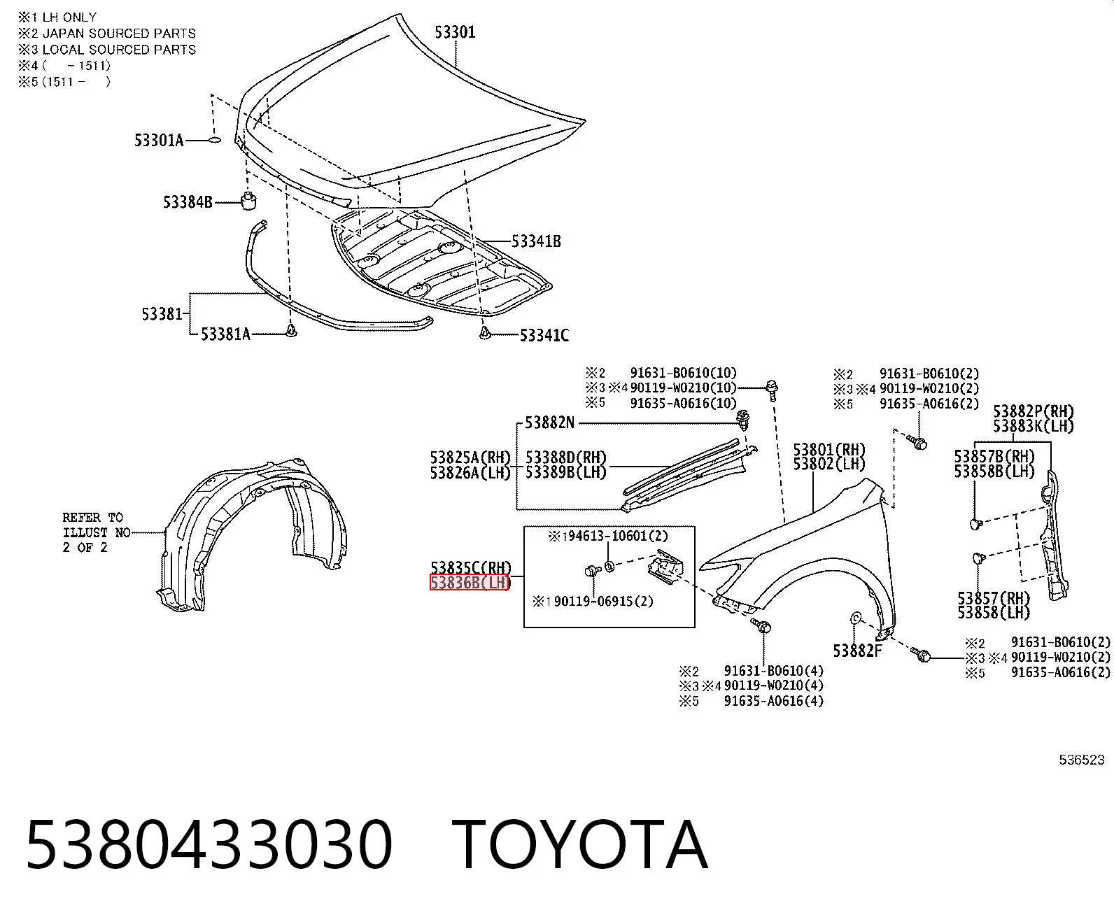 5380433030 Toyota Soporte delantero izquierdo para aleta delantera