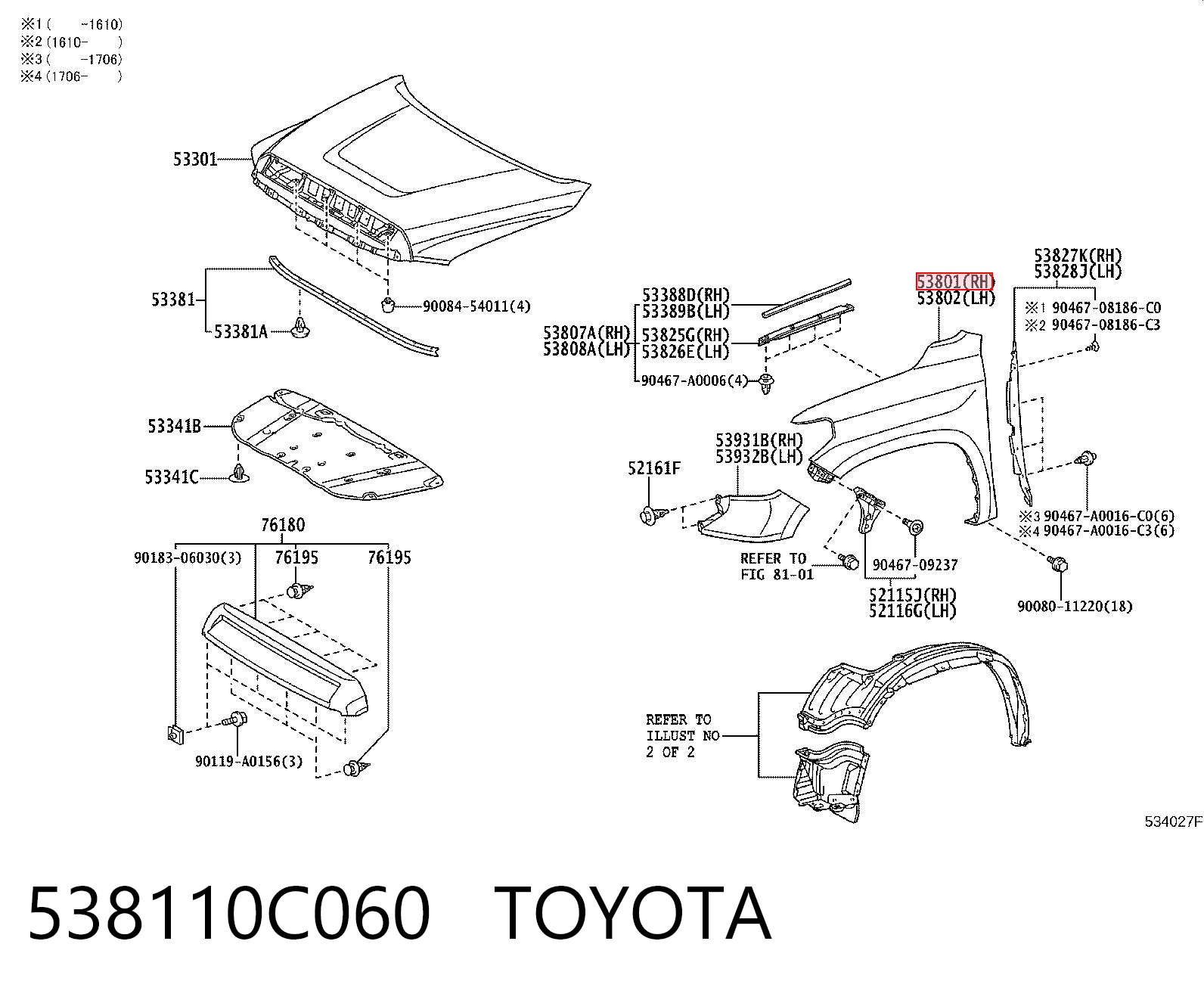 538110C060 Toyota Aleta delantera