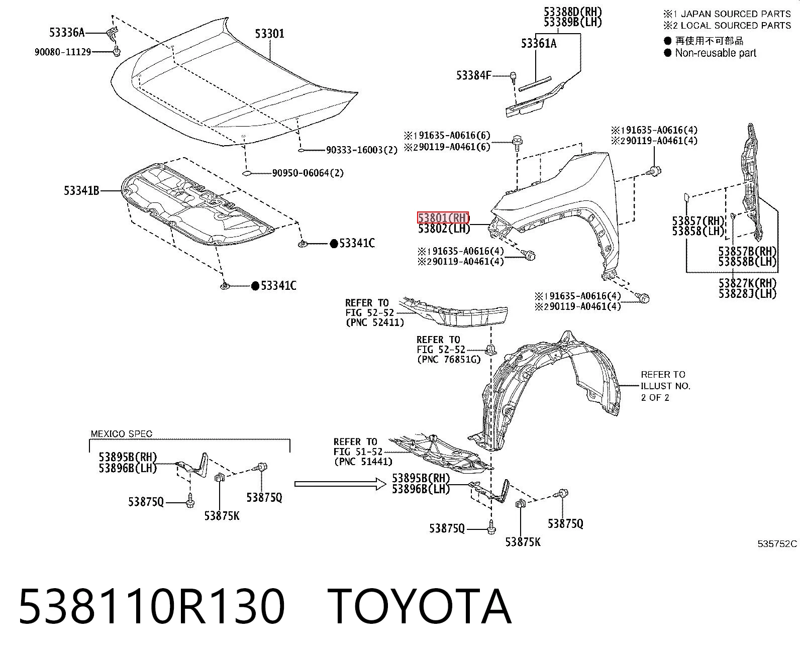 538110R130 Toyota Aleta delantera