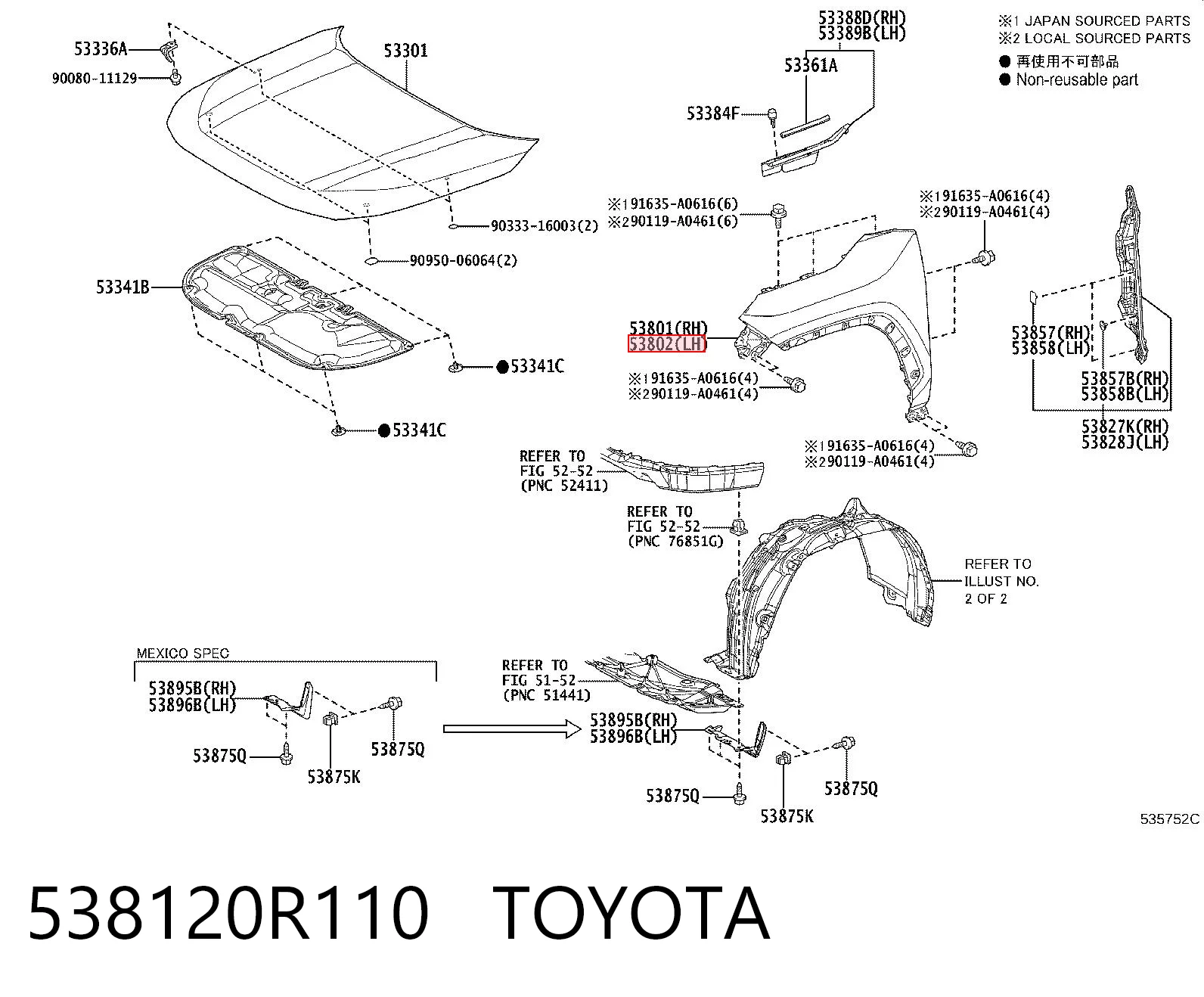 538120R110 Toyota Aleta delantera izquierda