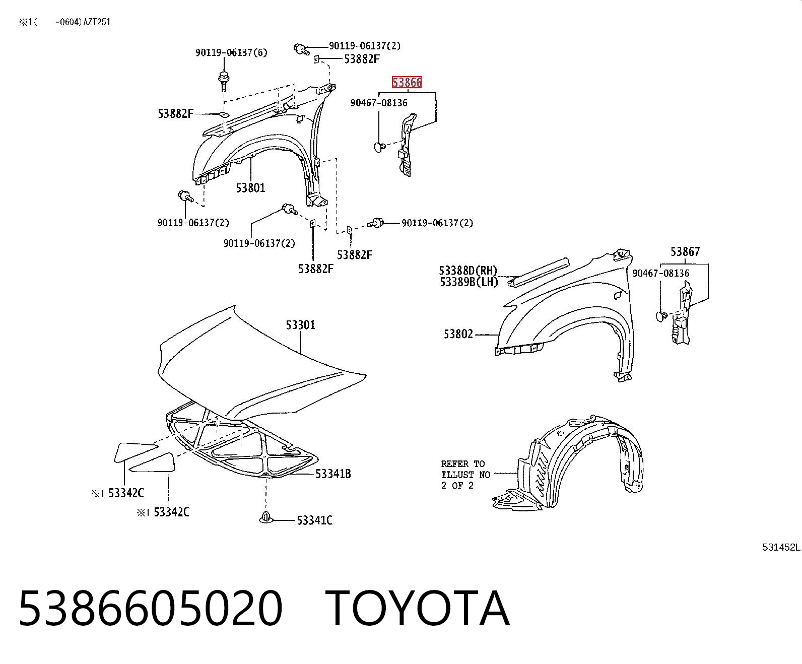 5386605020 Toyota Sellado de guardabarros