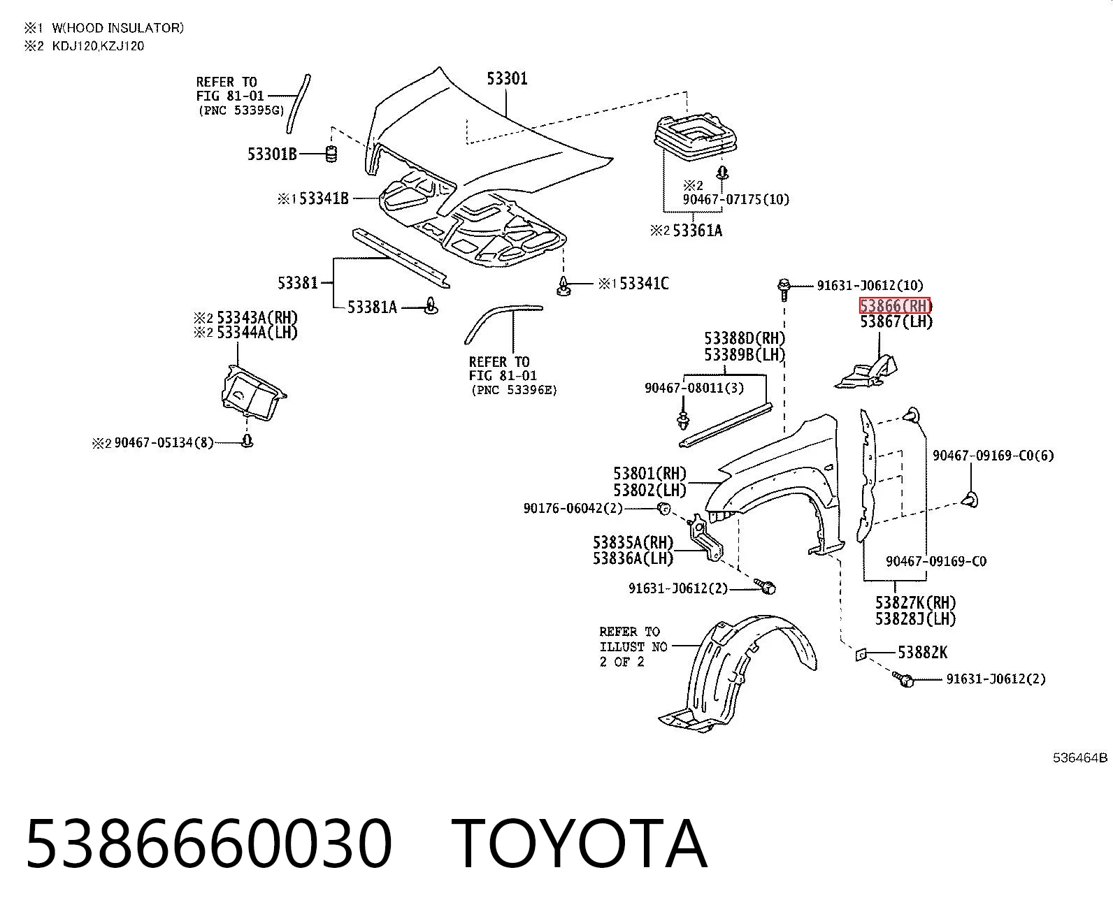 5386660030 Toyota Sellado de guardabarros