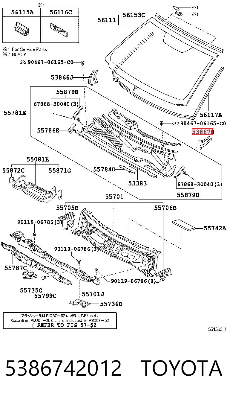 5386742012 Toyota Sellado de guardabarros