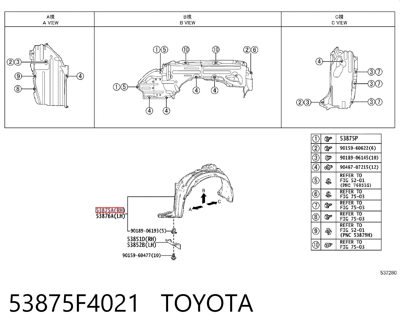 53875F4021 Toyota Paso rueda delantero derecho