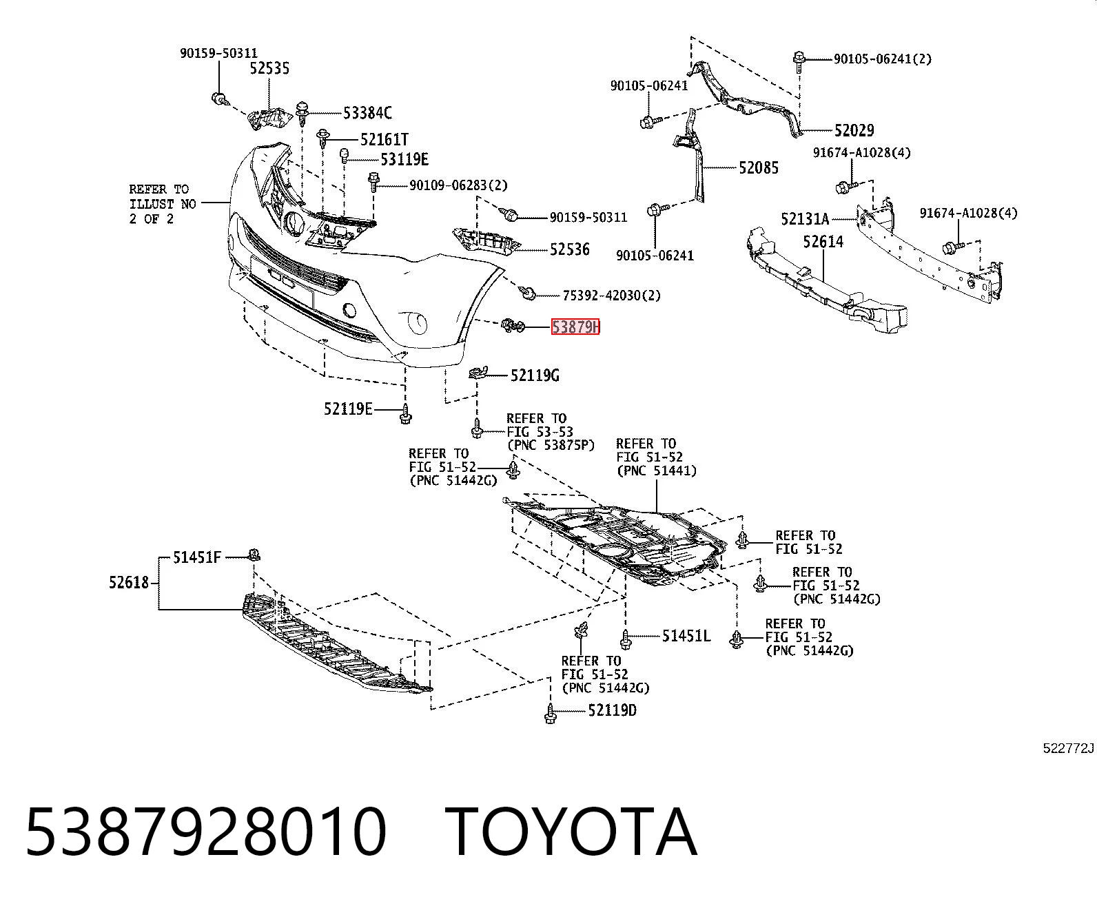 5387928010 Toyota Soporte exterior del parachoques delantero