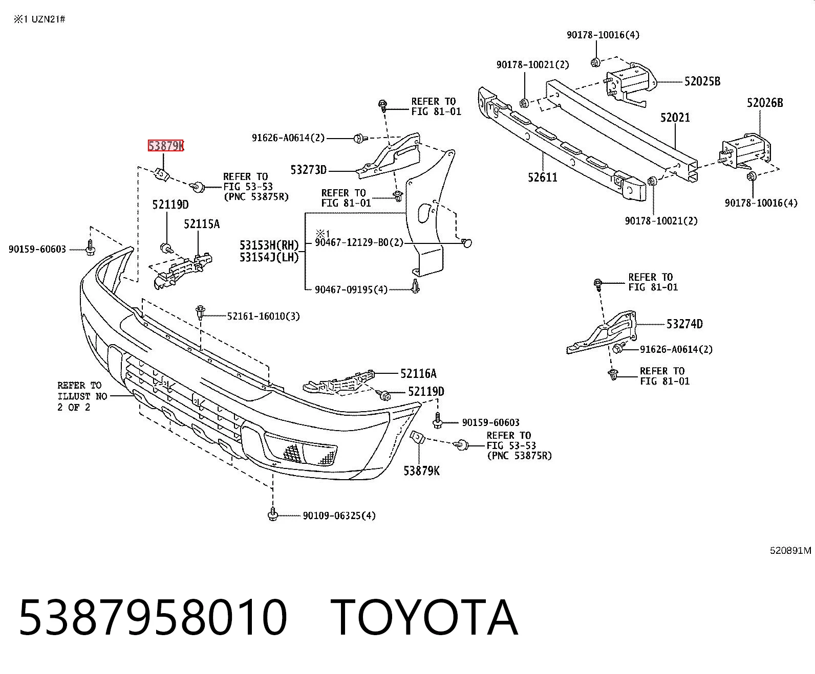 5387958010 Toyota Soporte exterior del parachoques delantero