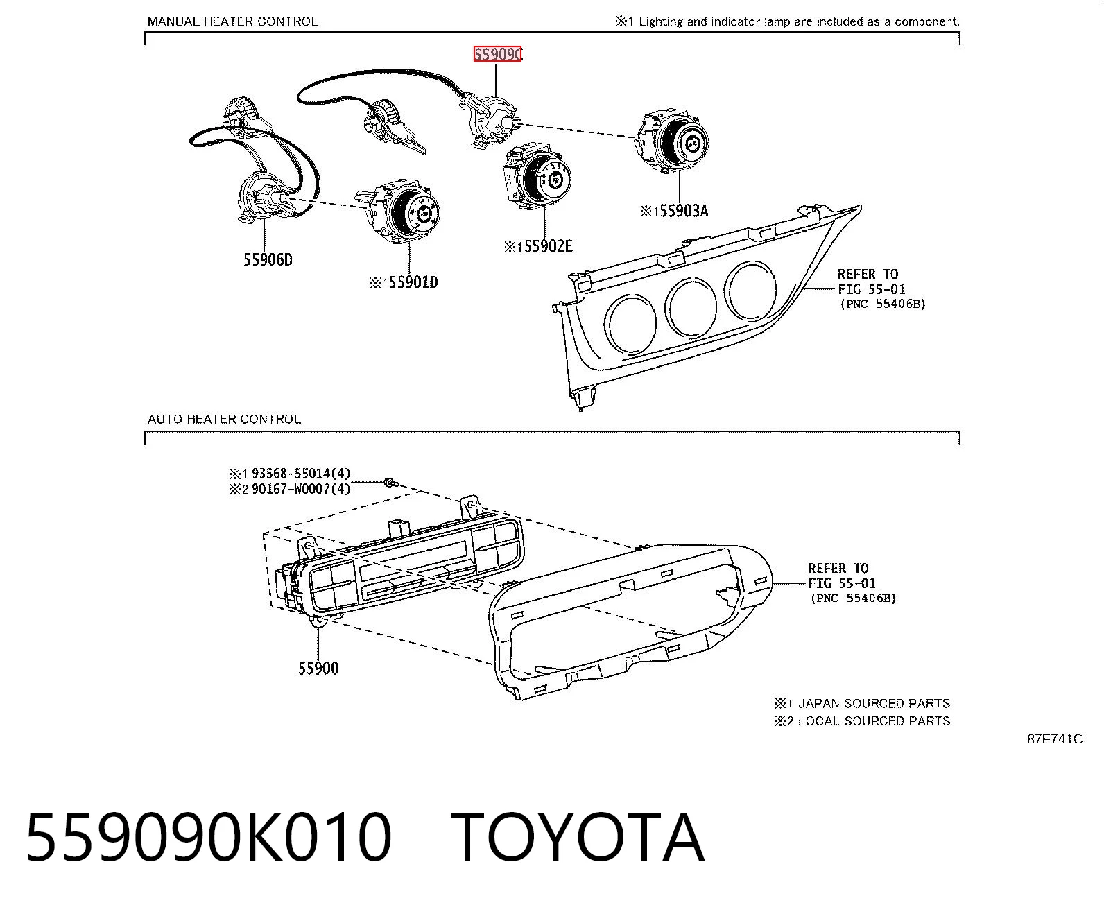 559090K010 Toyota Cable de control de temperatura del calefactor