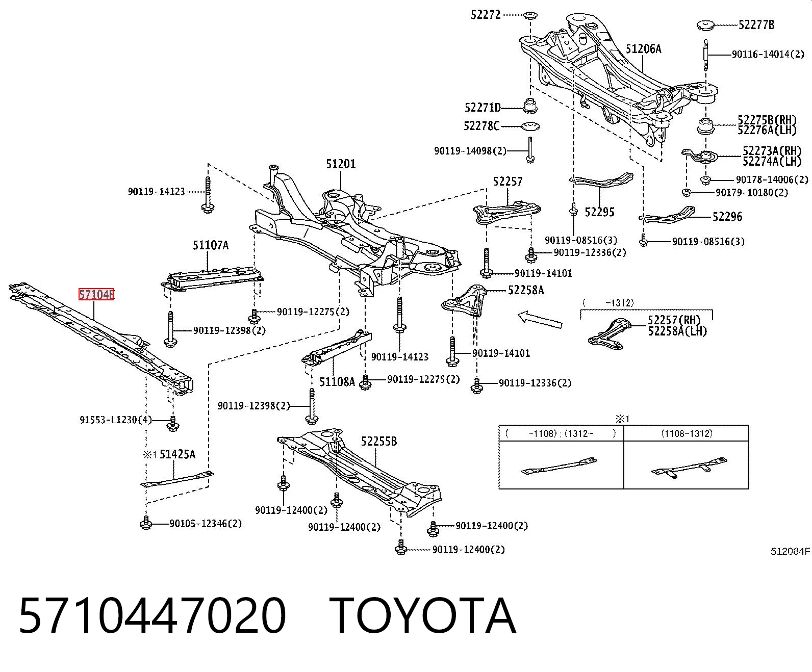 5710447020 Toyota Travesaño inferior del radiador