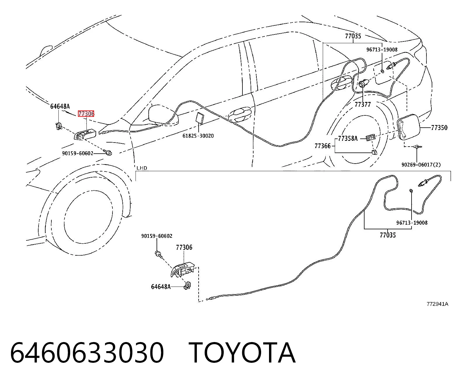6460633030 Toyota Manija de apertura de tapa de combustible