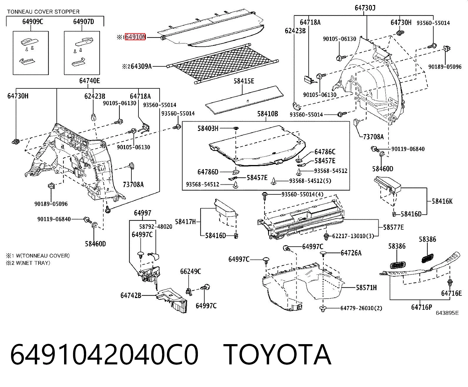 6491042040C0 Toyota Cortina del compartimento de equipaje