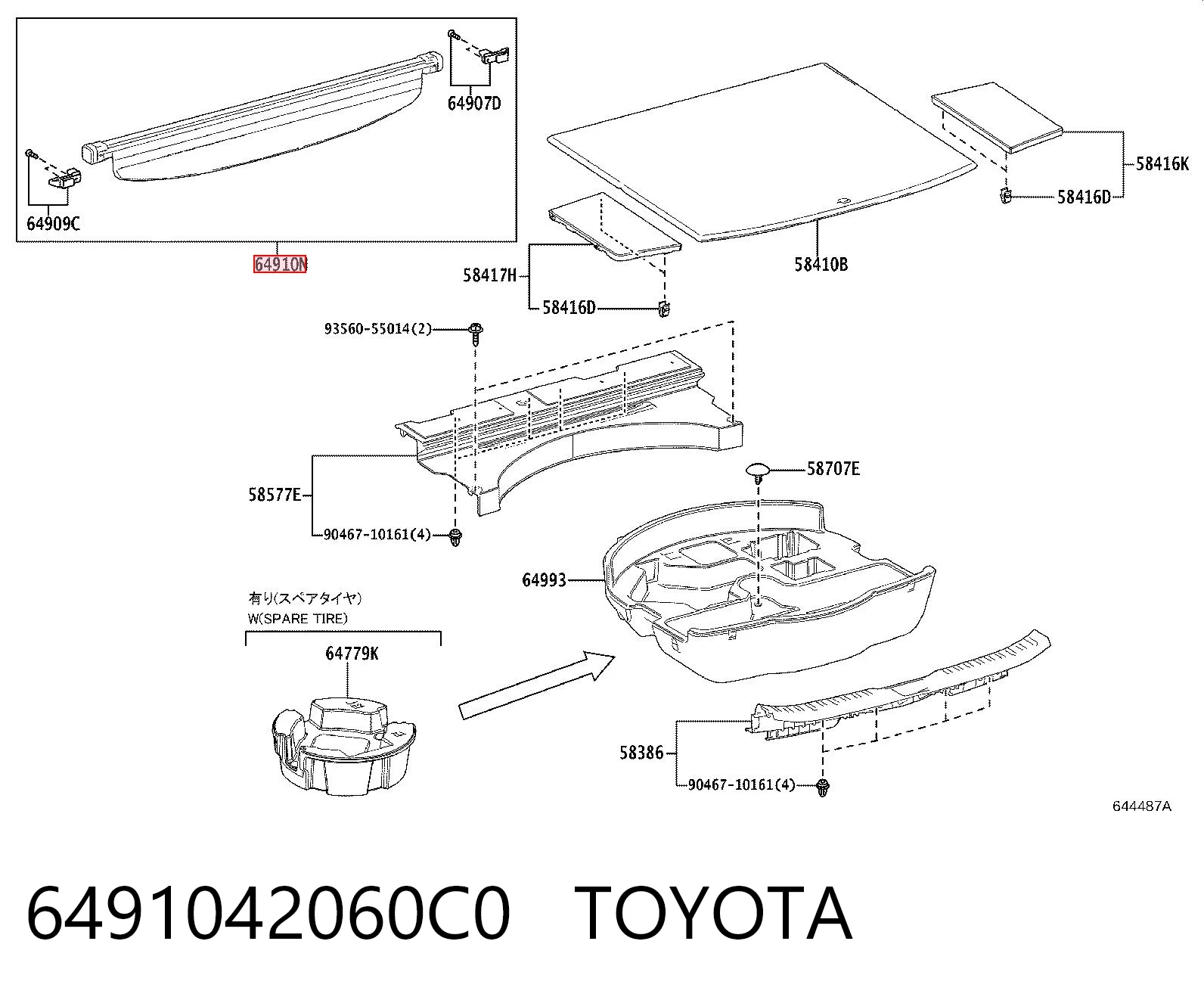 6491042060C0 Toyota Cortina del compartimento de equipaje