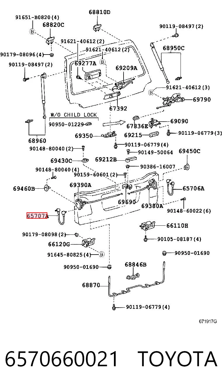 6570660021 Toyota Cable de apertura de maletero trasero