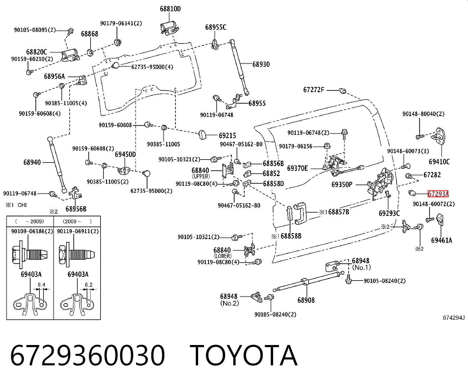 6729360030 Toyota Tope de la tapa del maletero