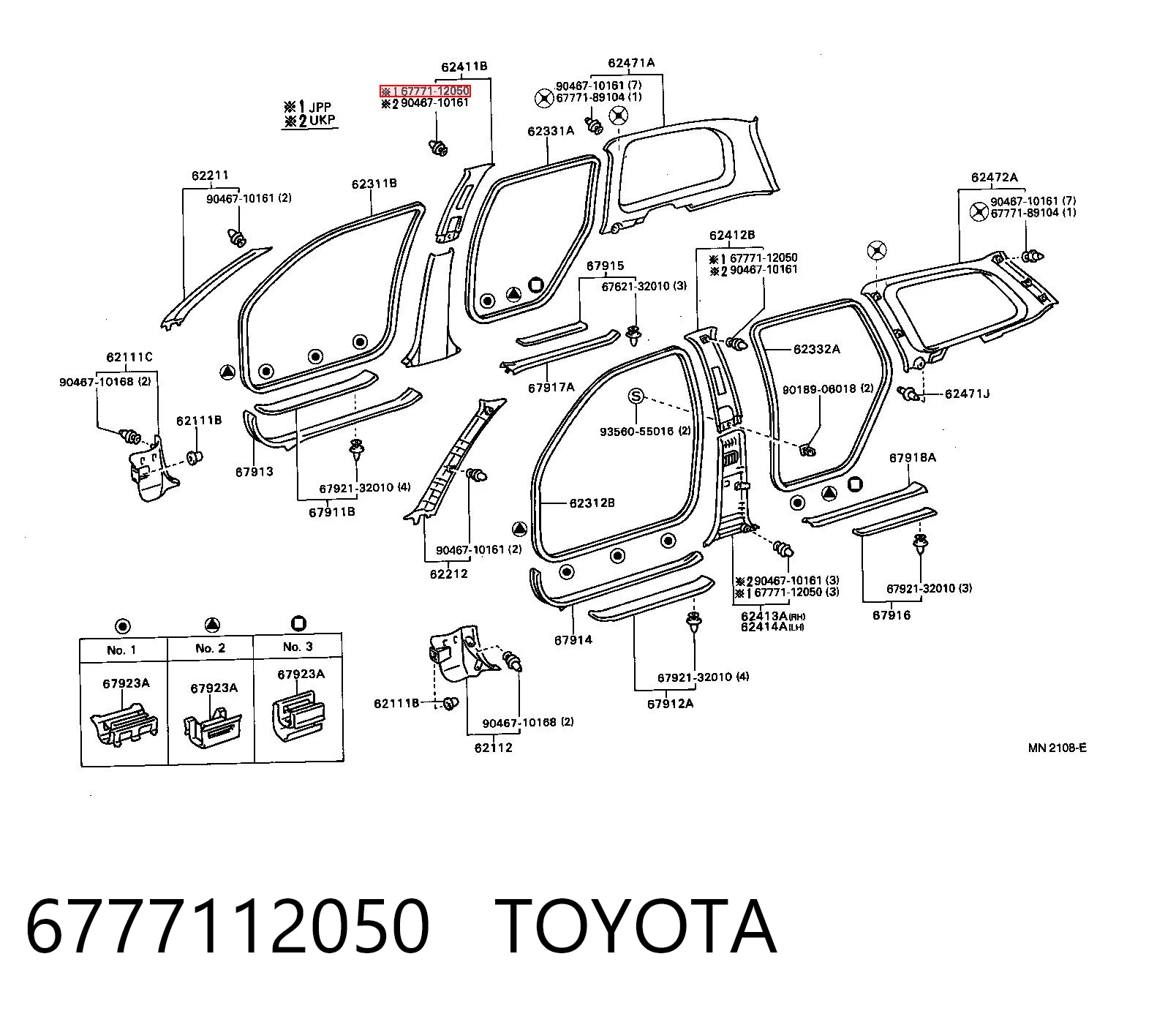 6777112050 Toyota Clips de fijación para panel de puerta