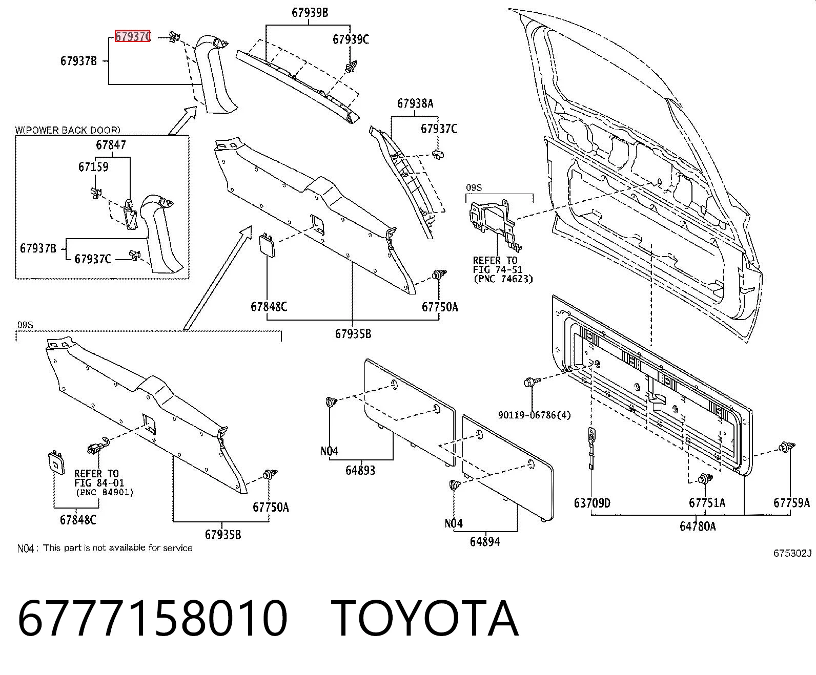 6777158010 Toyota Clips de fijación para panel de puerta