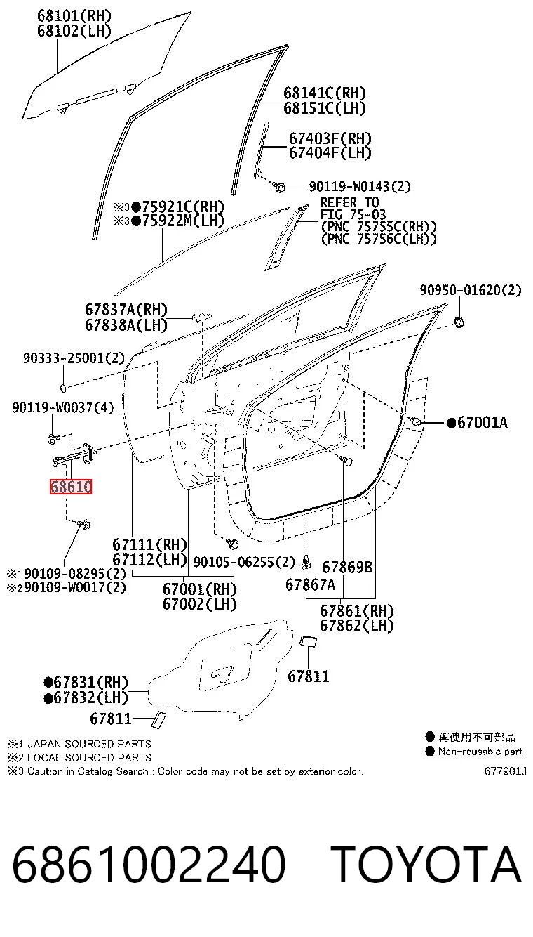 6861002240 Toyota Limitador de apertura de puerta delantera