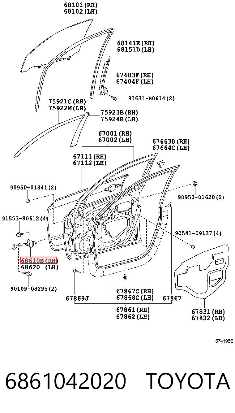 6861042020 Toyota Limitador de apertura de puerta delantera derecha