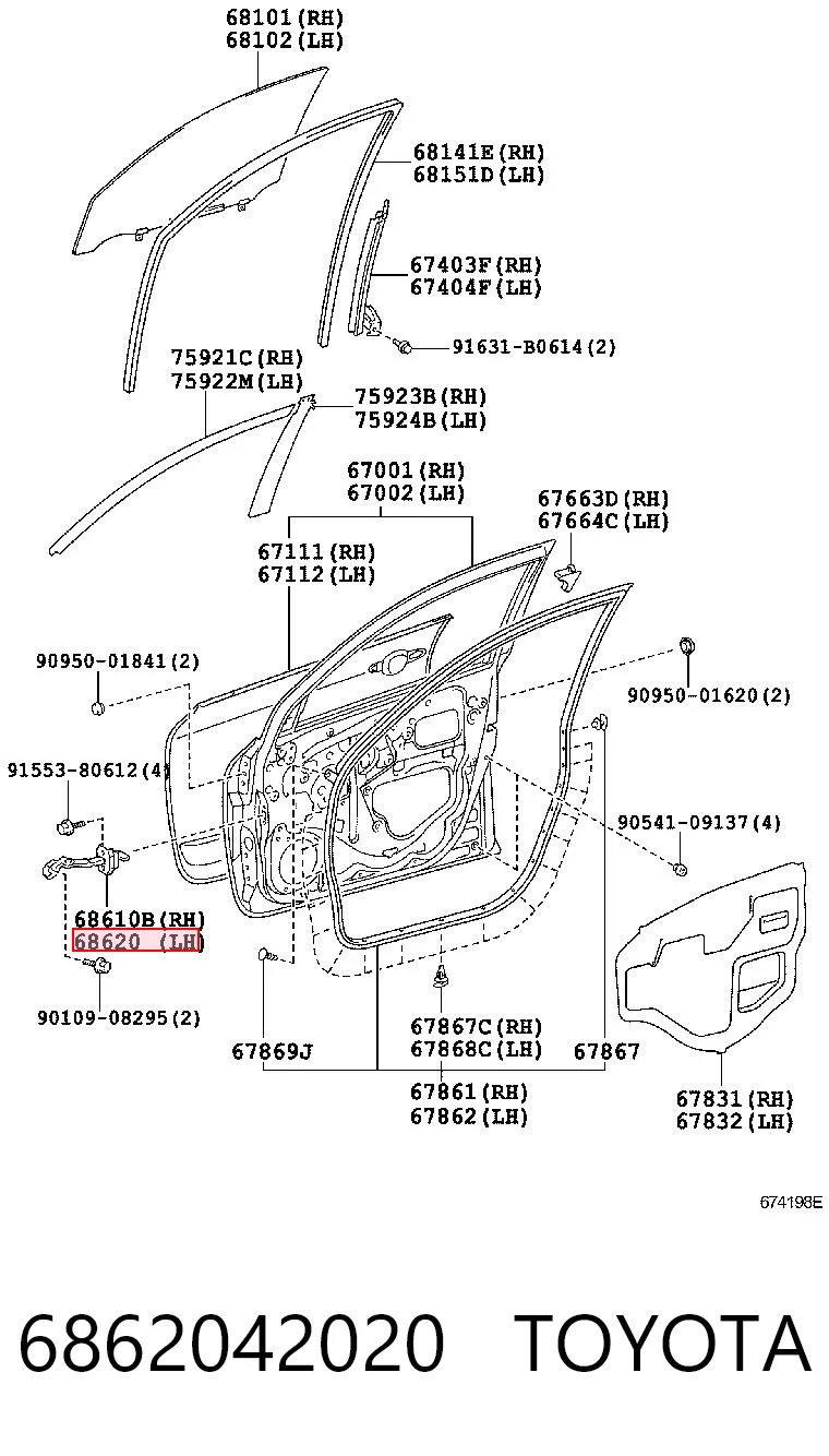 6862042020 Toyota Limitador de apertura de puerta delantera izquierda