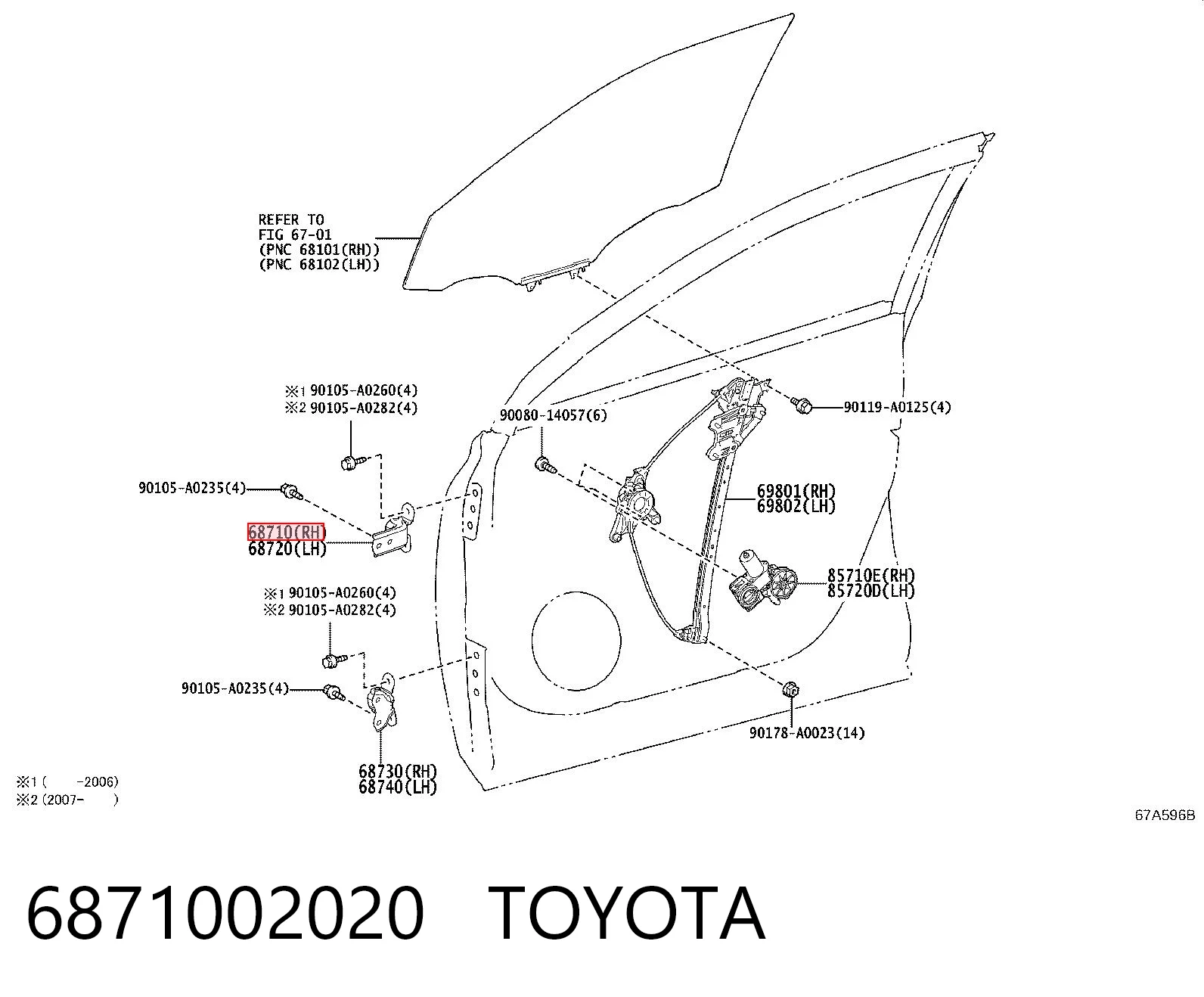 6871002020 Toyota Bisagra de la puerta delantera derecha