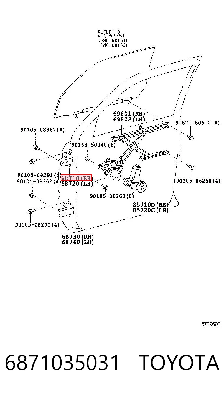 6871035031 Toyota Bisagra de la puerta delantera derecha