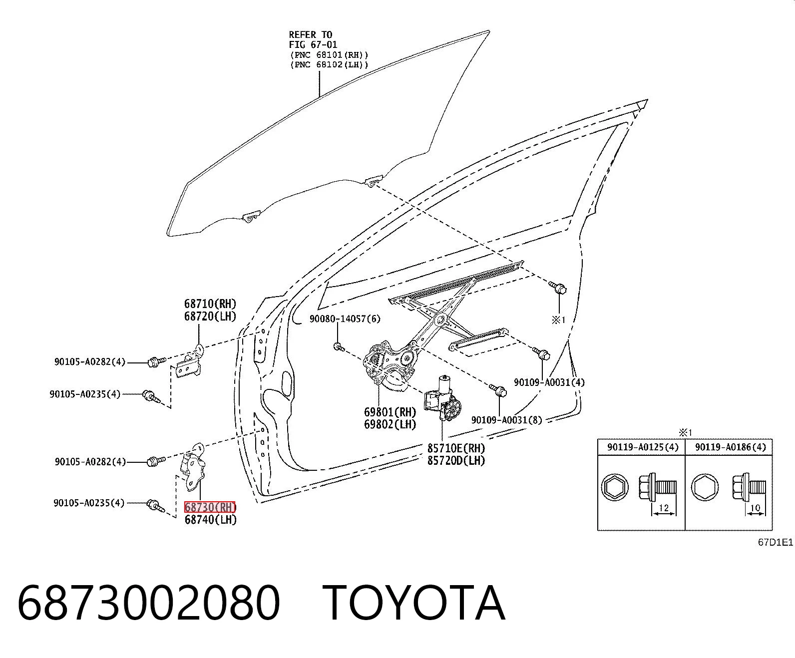 6873002080 Toyota Bisagra de la puerta delantera derecha
