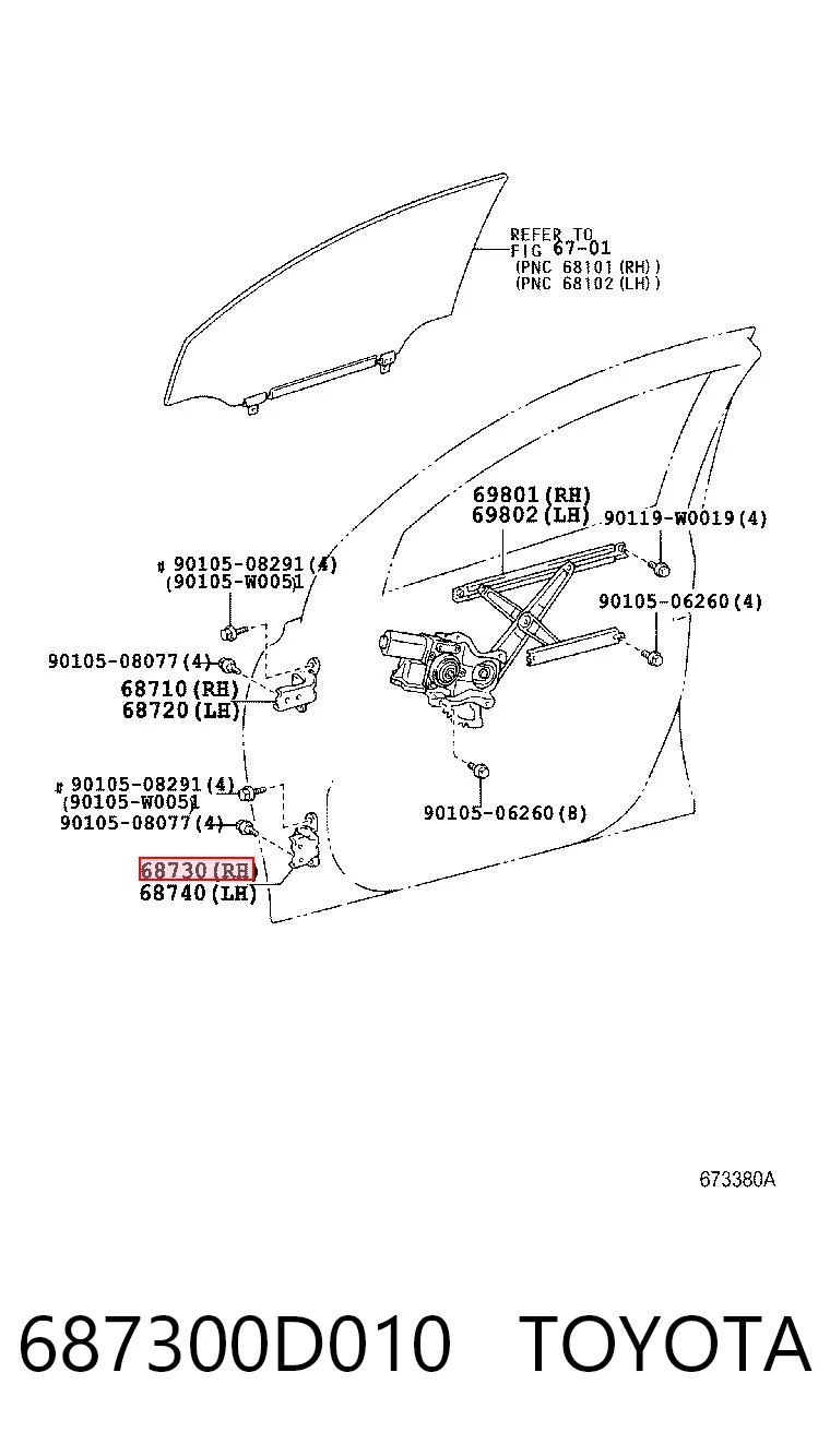 687300D010 Toyota Bisagra de la puerta delantera derecha