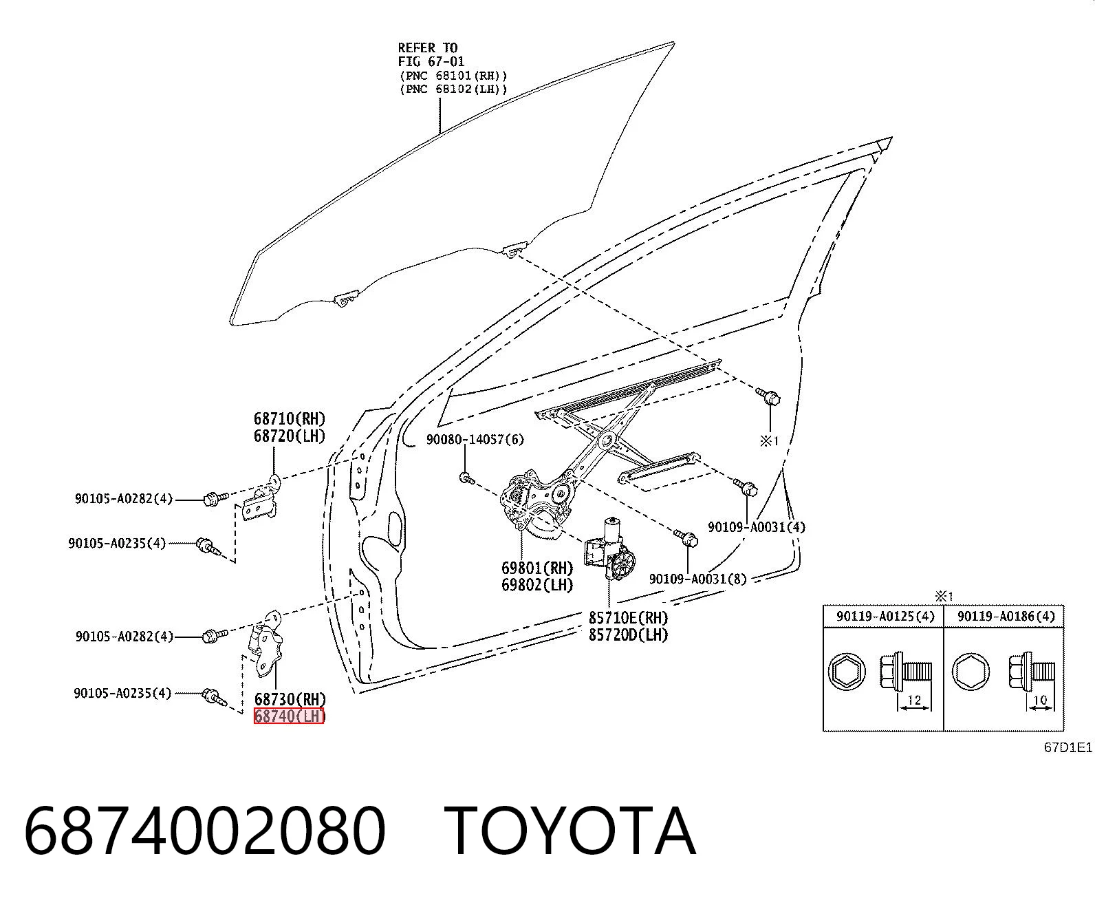 6874002080 Toyota Bisagra de puerta delantera izquierda