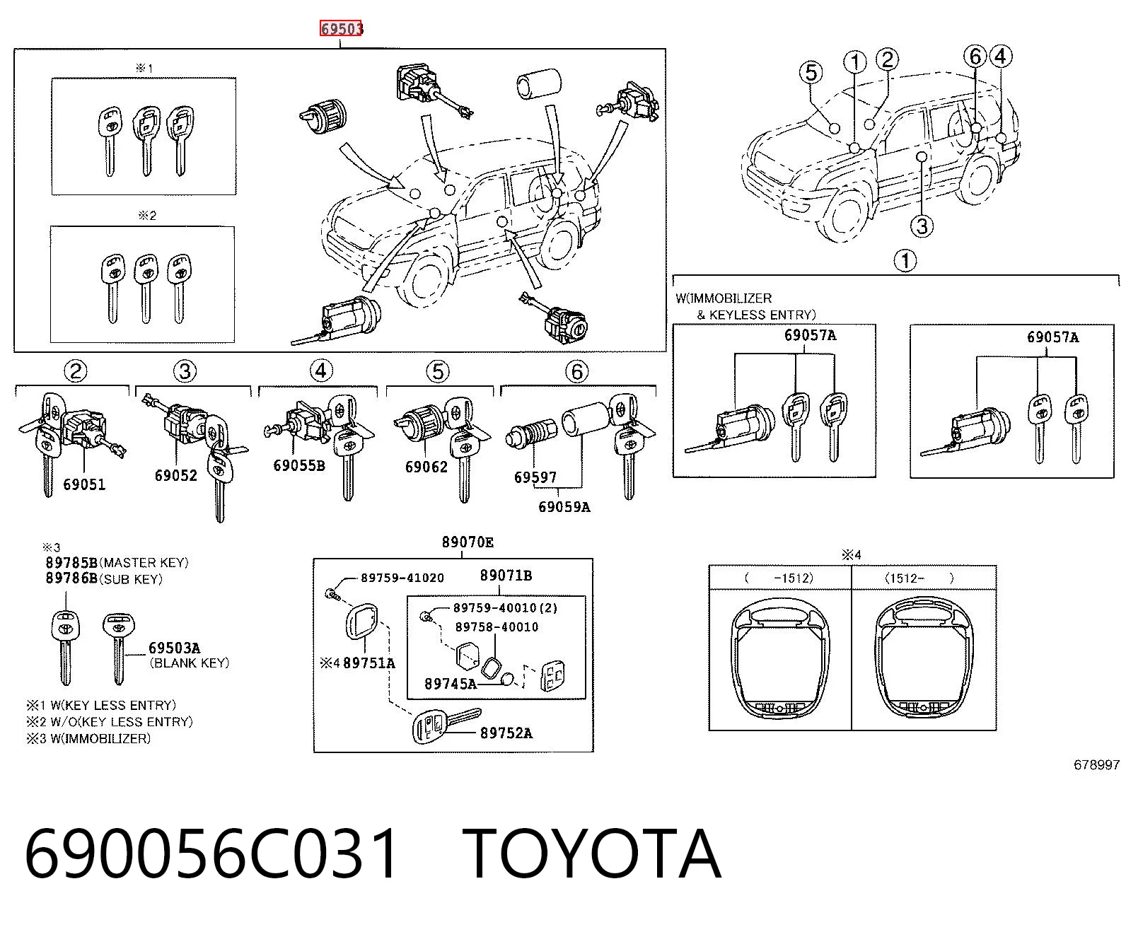 Cilindros de cerradura, juego Toyota Land Cruiser  (2002-2010)