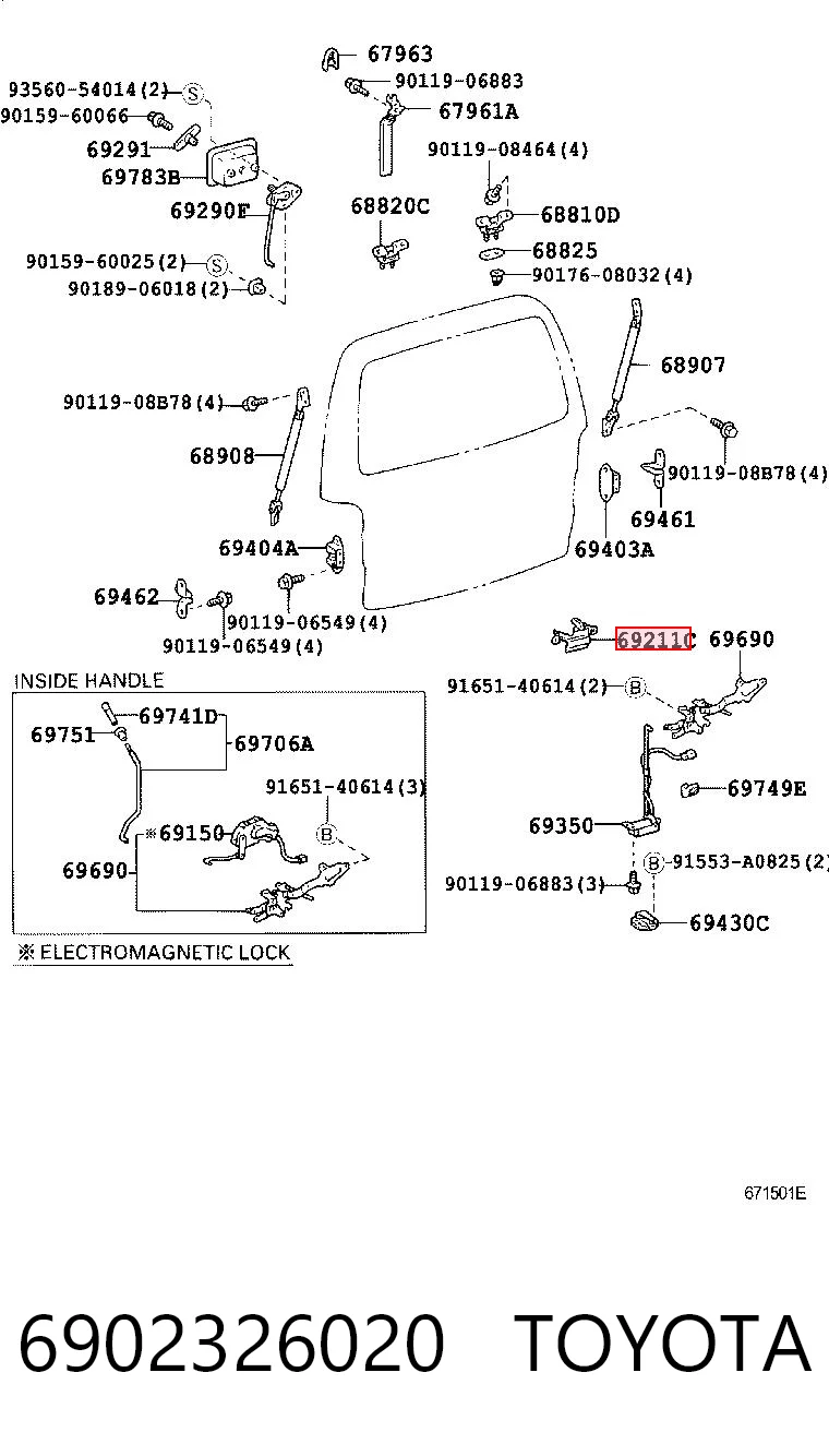 6902326020 Toyota Manija exterior de puerta trasera