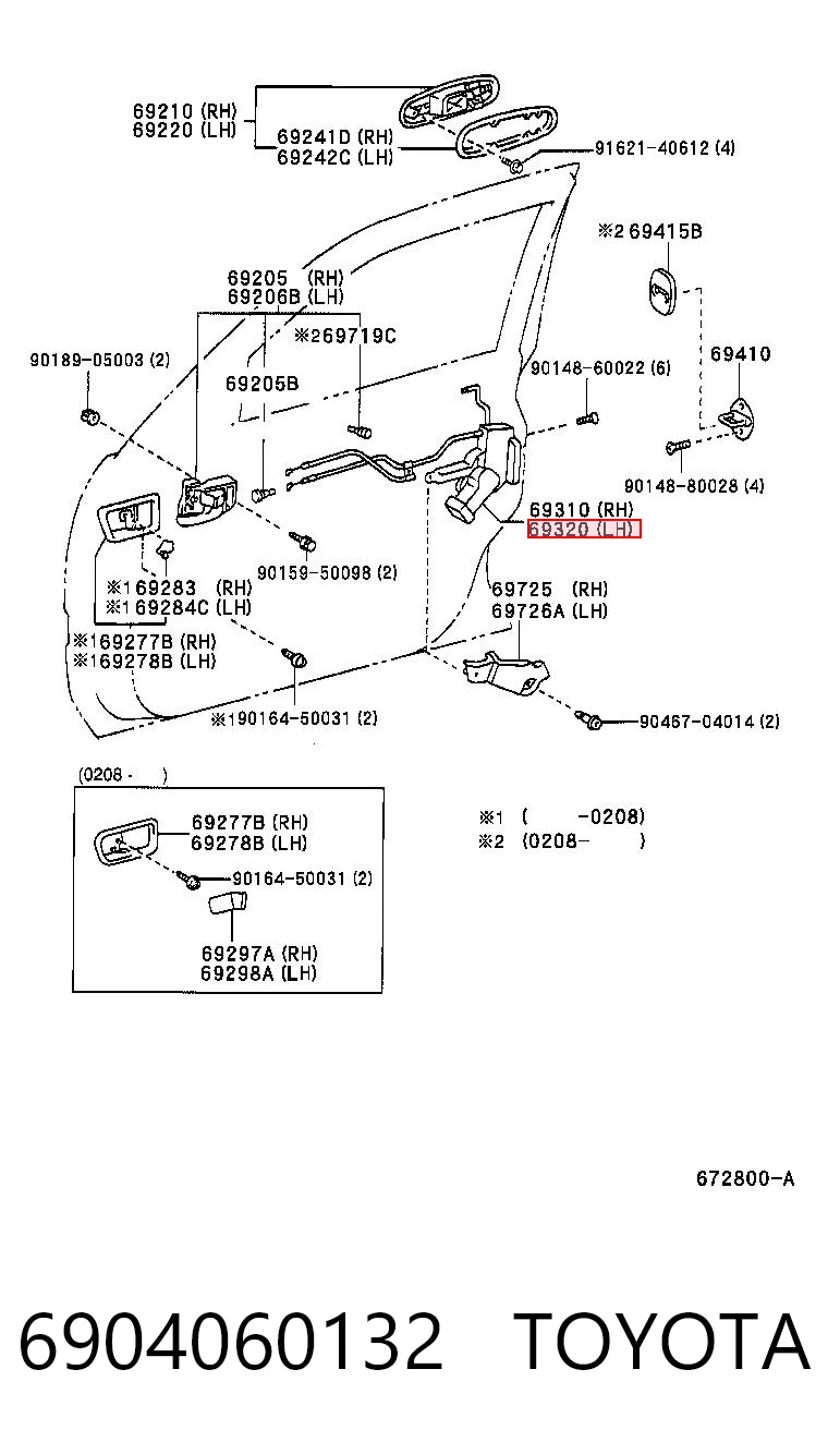 6904060132 Toyota Cerradura de puerta