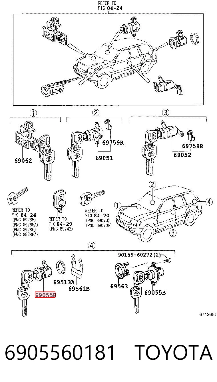 Cilindro de cierre, cerradura de porton Toyota Land Cruiser  (1998-2005)