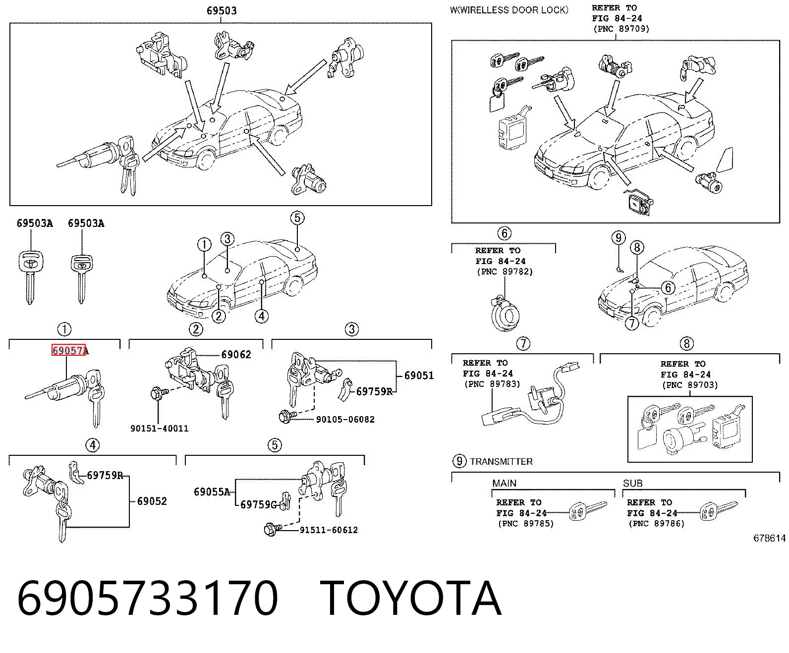 6905733170 Toyota Cilindro de cerradura de encendido