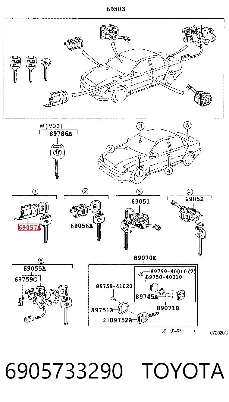 Cilindro de cerradura de encendido Toyota Camry  (2001-2006)