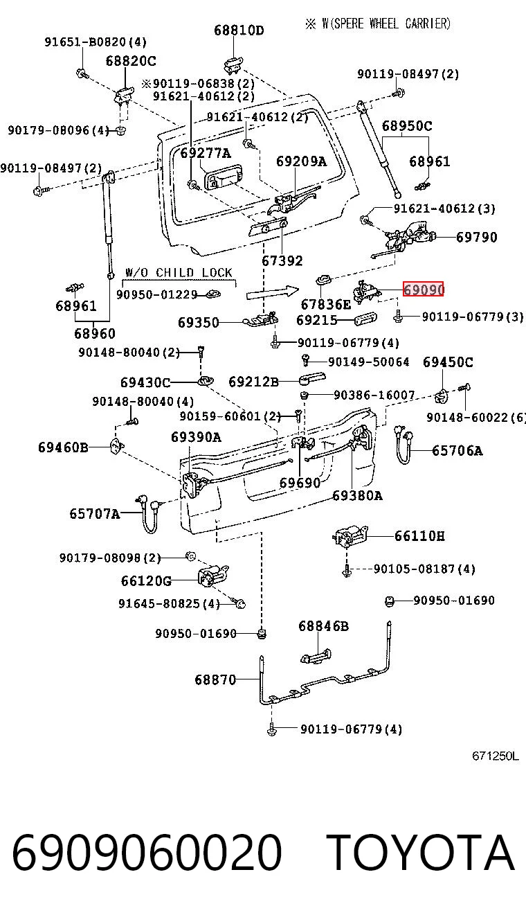 6909060020 Toyota Tirador de maletero exterior