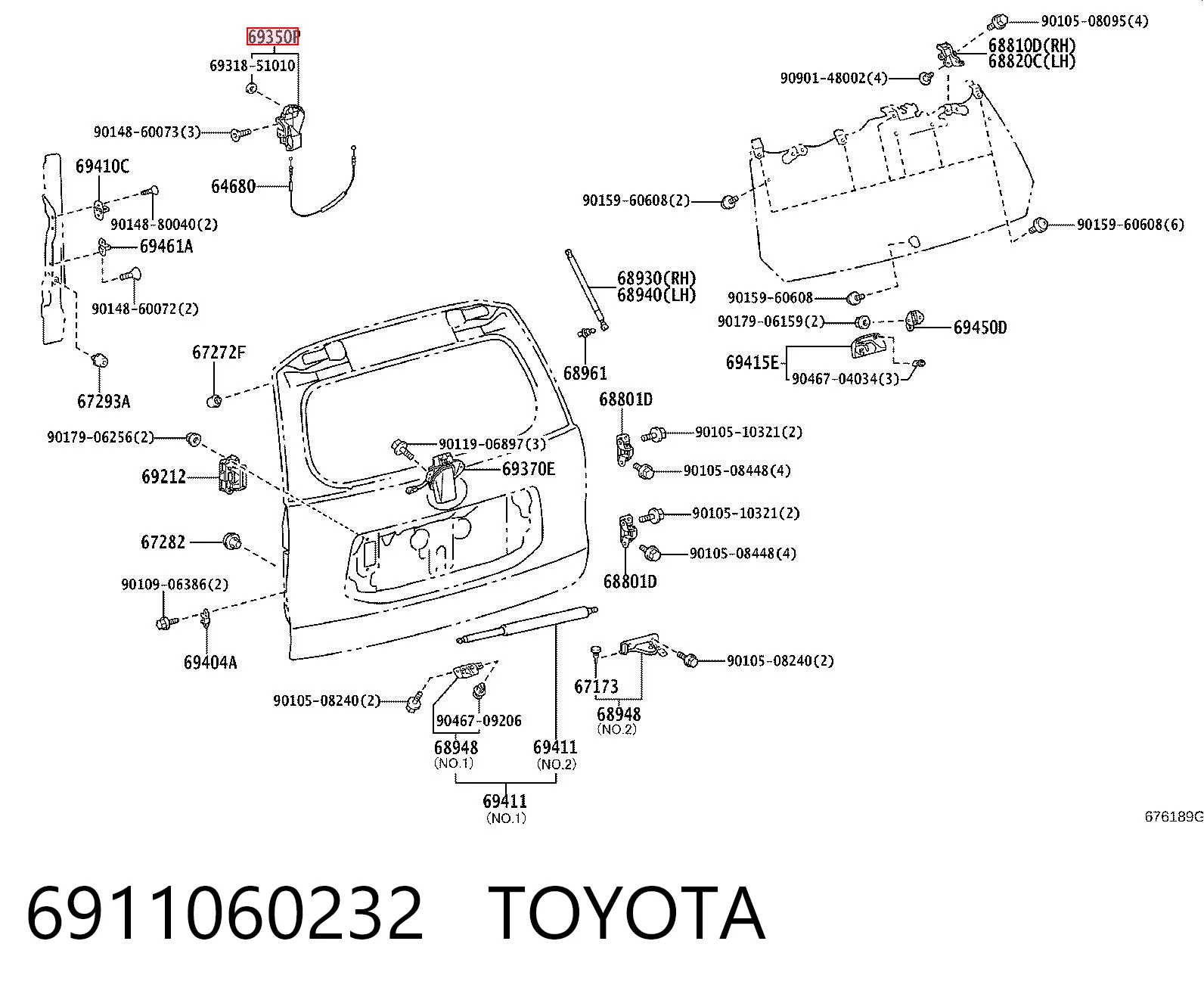 6911060232 Toyota Cierre del maletero