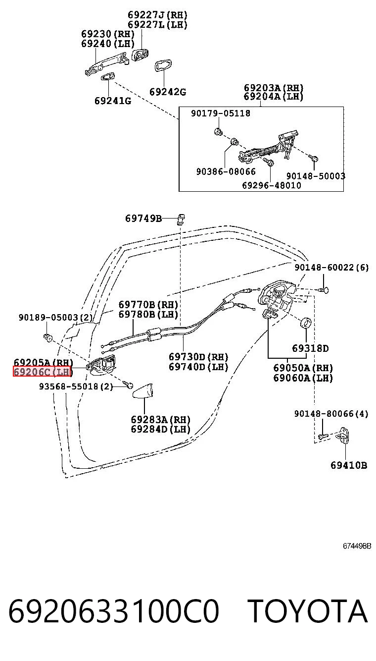 6920633100C0 Toyota Manija interior de puerta delantera izquierda