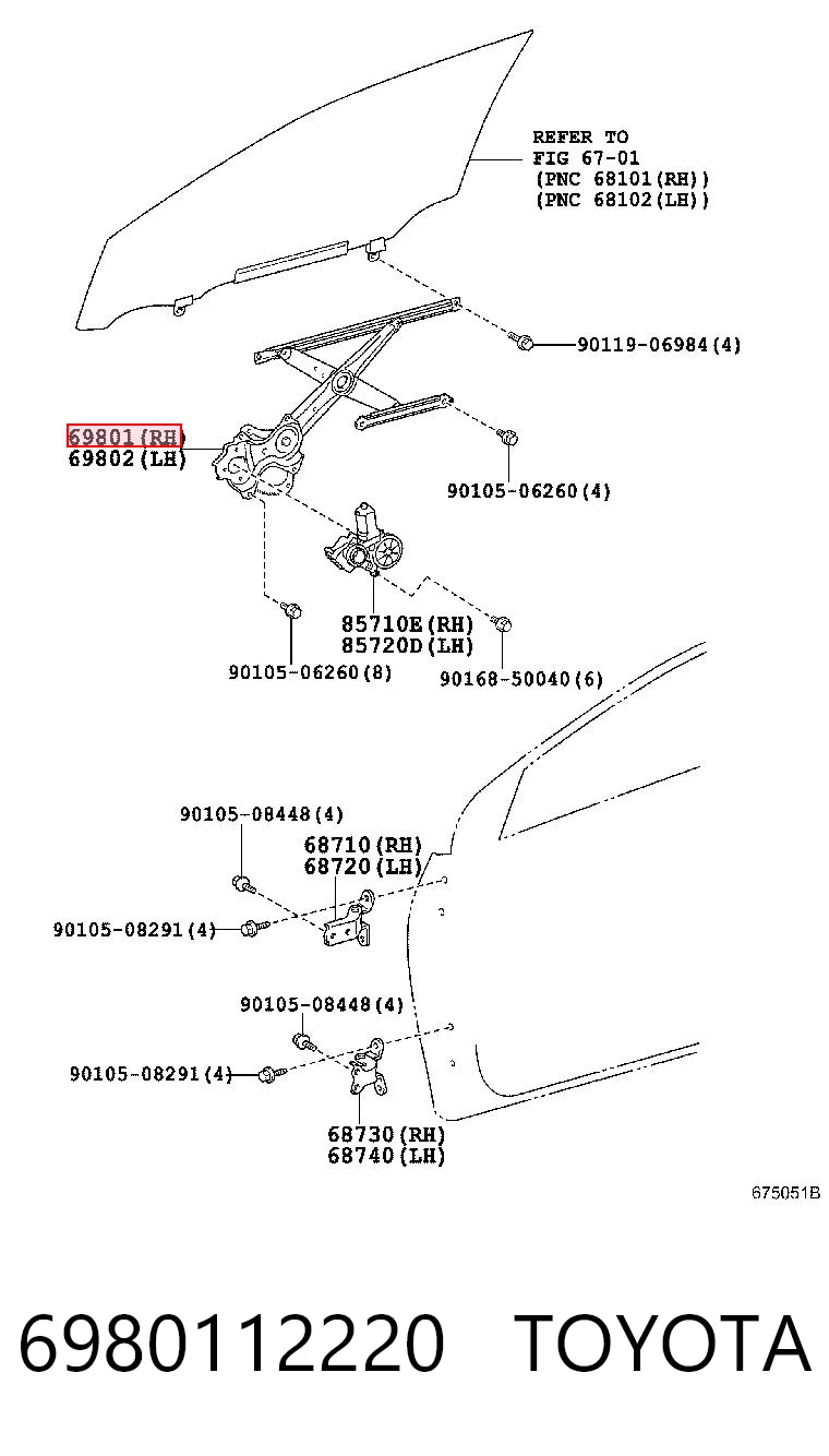 Mecanismo levanta, puerta delantera derecha para Toyota Corolla  E15