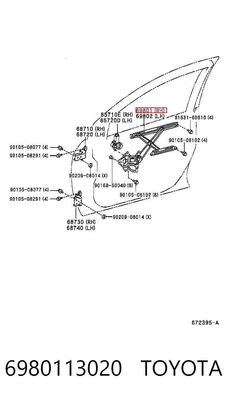 Mecanismo levanta, puerta delantera derecha Toyota Corolla  (2001-2004)