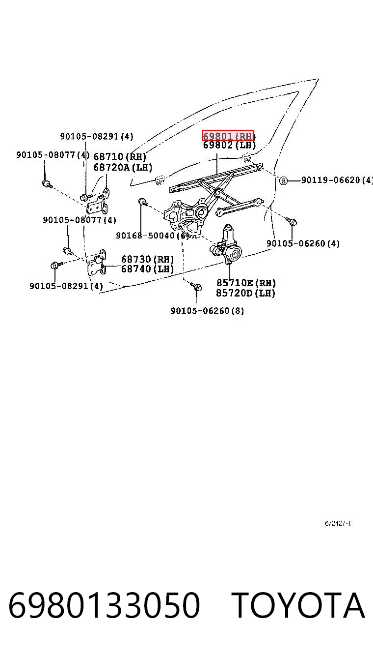 Mecanismo levanta, puerta delantera derecha para Toyota Camry V V30