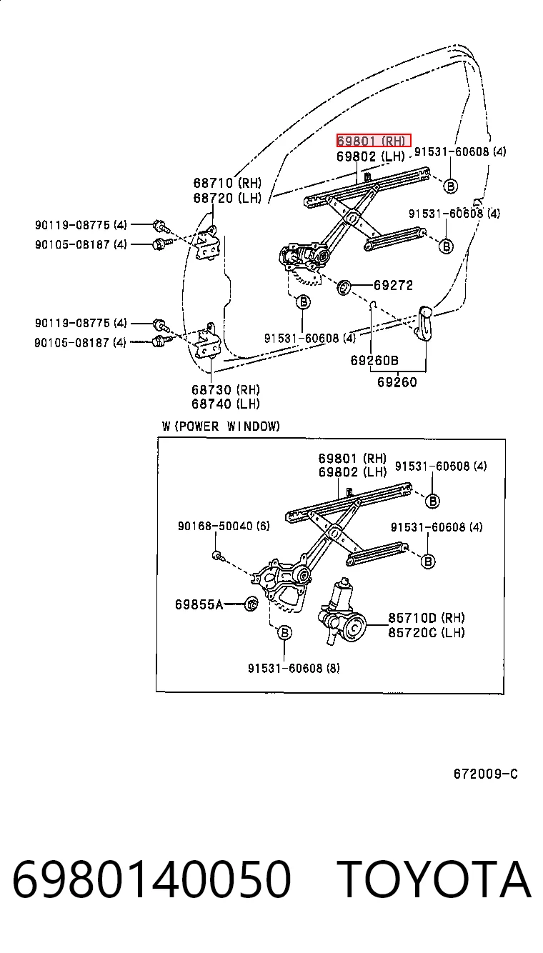 Mecanismo levanta, puerta delantera derecha para Toyota RAV4 II XA2
