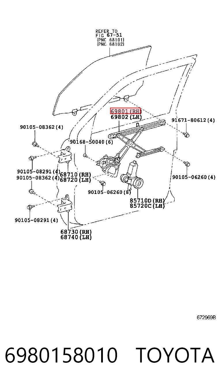 Mecanismo levanta, puerta delantera derecha para Toyota Land Cruiser PRADO ASIA J12