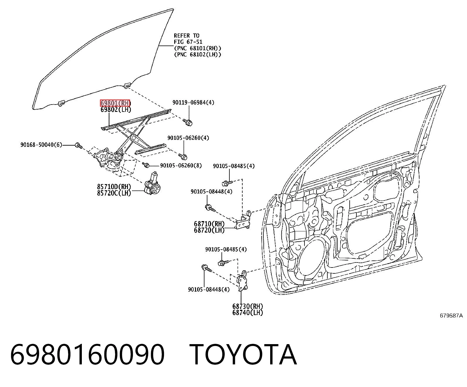 Mecanismo levanta, puerta delantera derecha para Toyota Land Cruiser PRADO J150