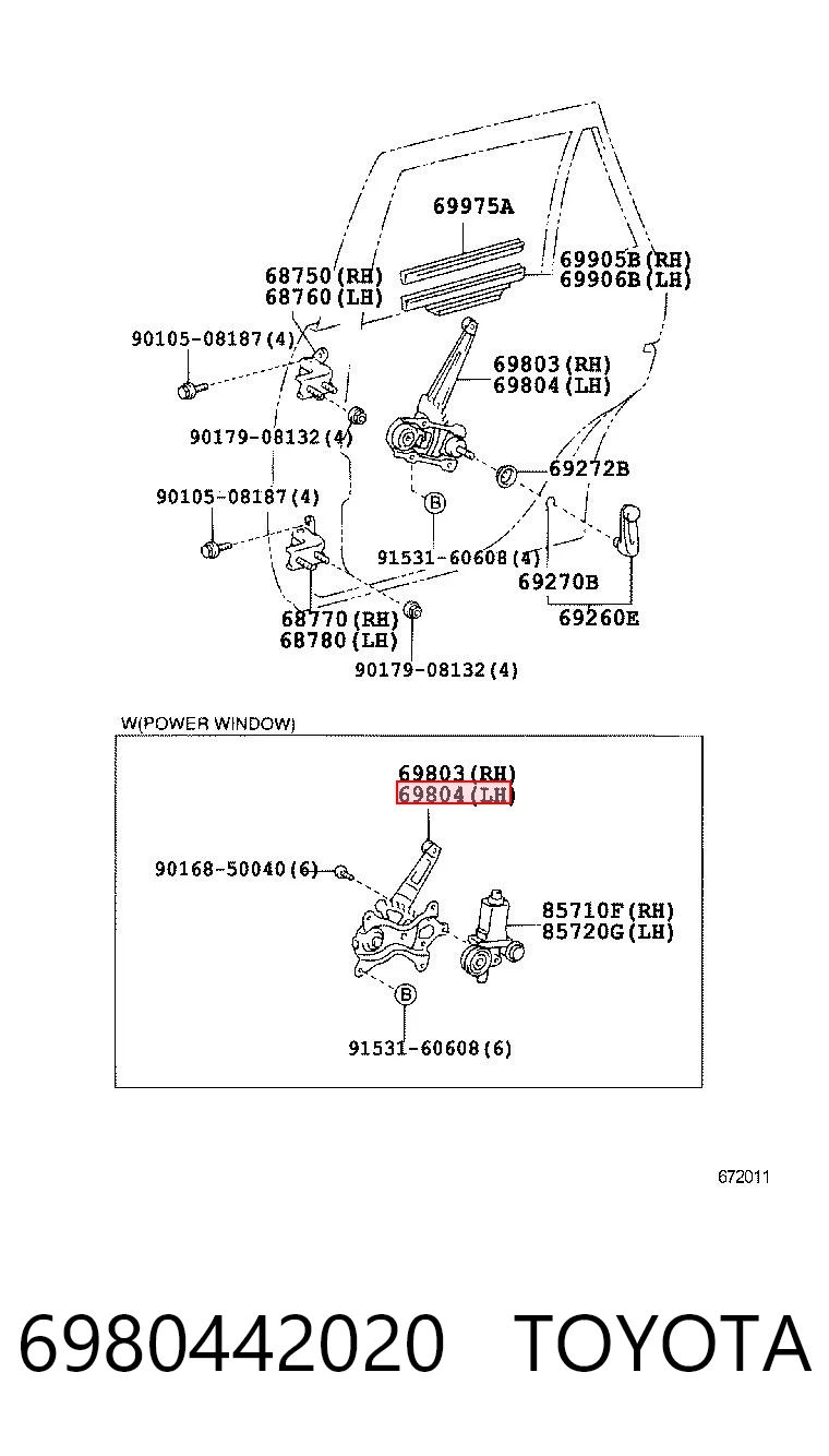 6980442020 Toyota Mecanismo de elevalunas de la puerta trasera izquierda