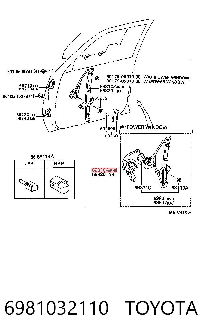 Mecanismo levanta, puerta delantera derecha para Toyota Camry IV V20