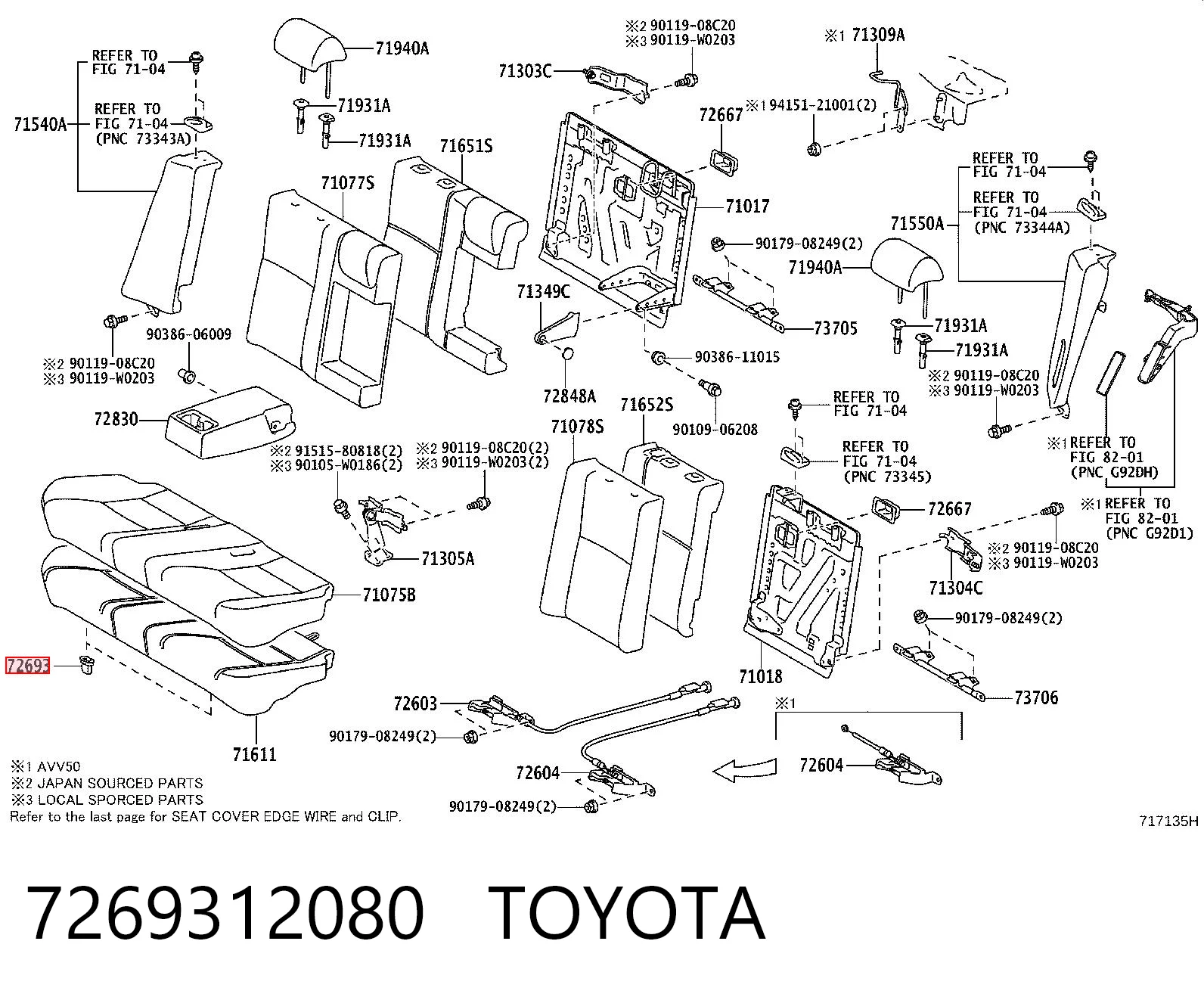 7269312080 Toyota Fijador de asiento trasero
