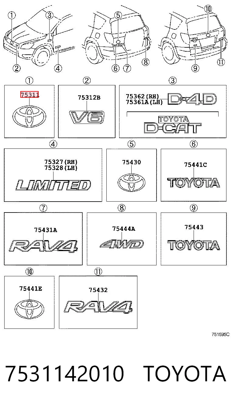 7531142010 Toyota Emblema de la parrilla del radiador